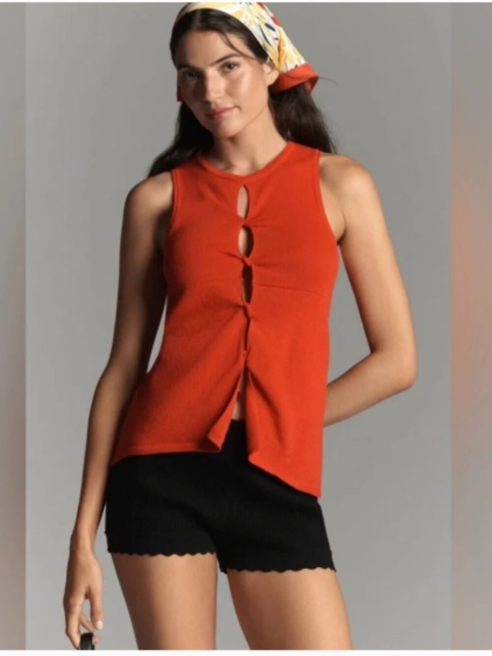 NWOT Anthropologie Twist-Front Cutout Sweater Tank Top in Red